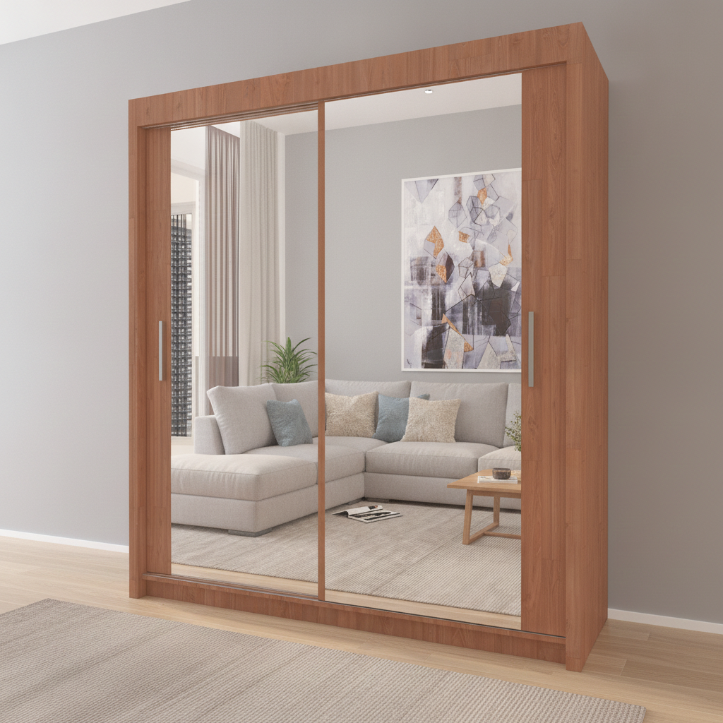Milan Fully Mirrored Door Sliding Wardrobe - 203 cm