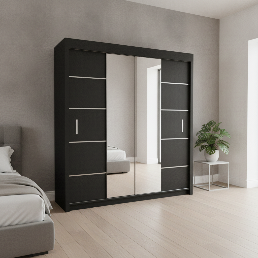 Oslo Sliding Mirrored Door Wardrobe - 203 cm