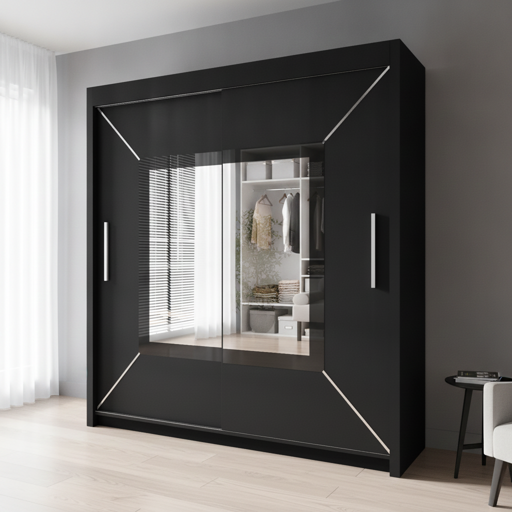 Nicole Sliding Mirrored Door Wardrobe - 203 cm
