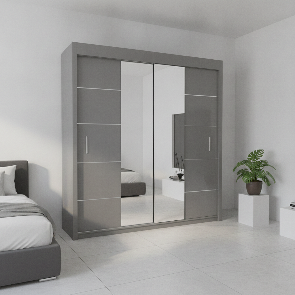 Oslo Sliding Mirrored Door Wardrobe - 203 cm
