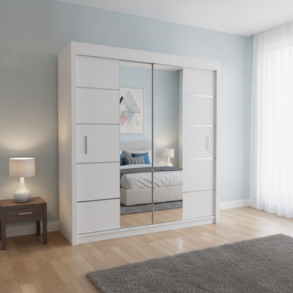 Oslo Sliding Mirrored Door Wardrobe - 203 cm