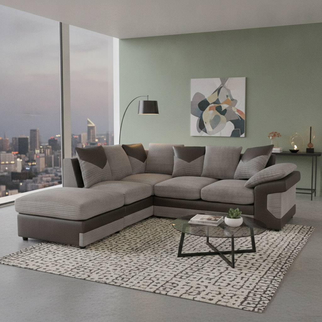 Dino Jumbo Cord Corner Sofa with Footstool