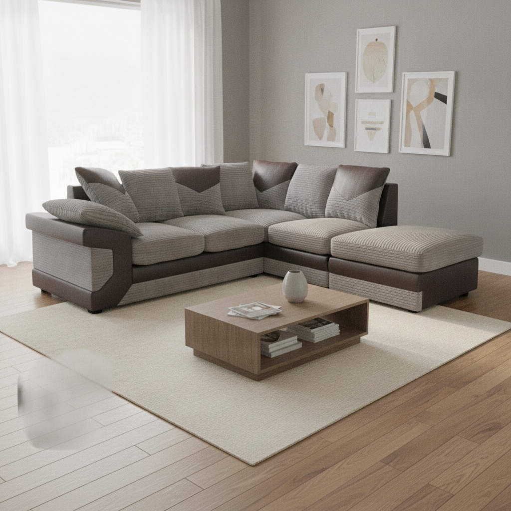Dino Jumbo Cord Corner Sofa with Footstool