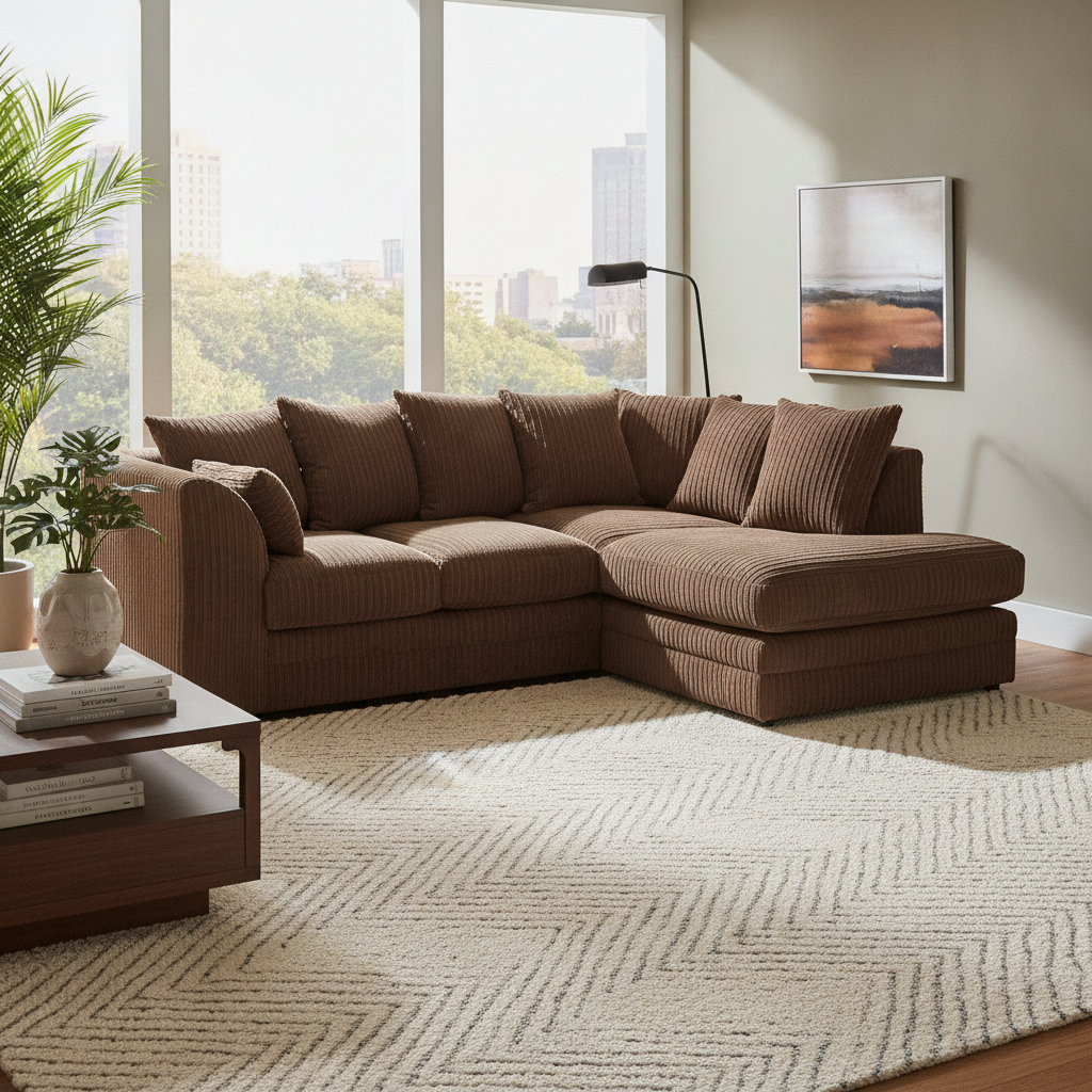 Manny L Shape Jumbo Cord 4 Seater Corner Sofa - Right Hand Corner