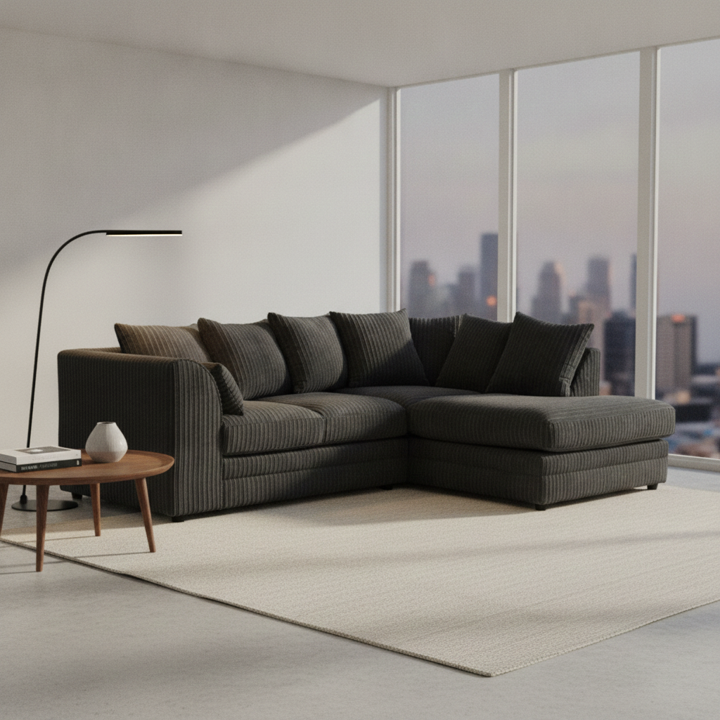 Manny L Shape Jumbo Cord 4 Seater Corner Sofa - Right Hand Corner
