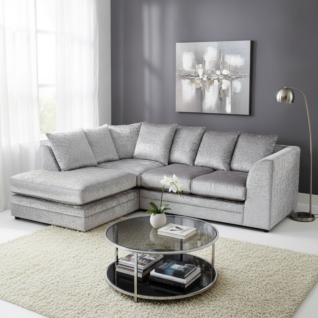 Crushed Velvet 4 Seater Corner Sofa- Left Hand Corner