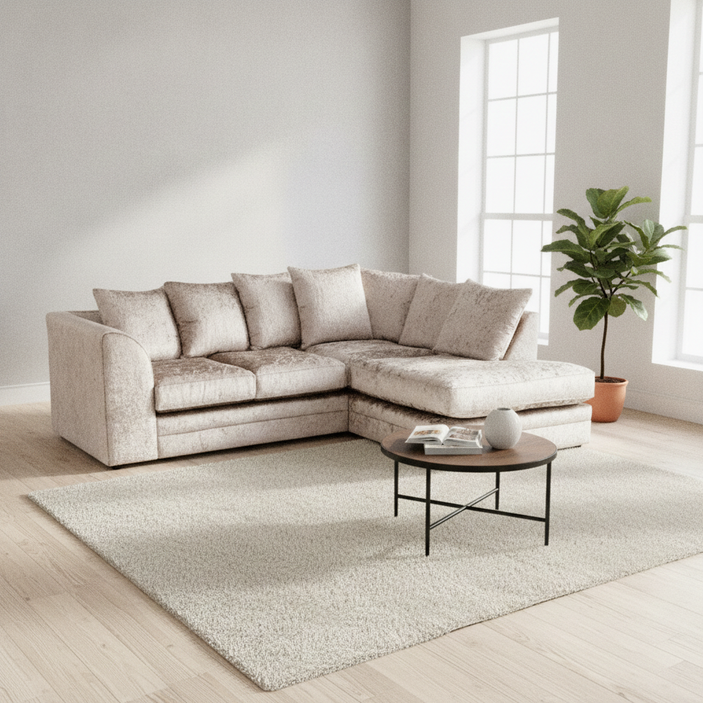 Crushed Velvet 4 Seater Corner Sofa Right Hand Corner