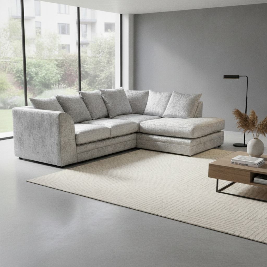 Crushed Velvet 4 Seater Corner Sofa Right Hand Corner