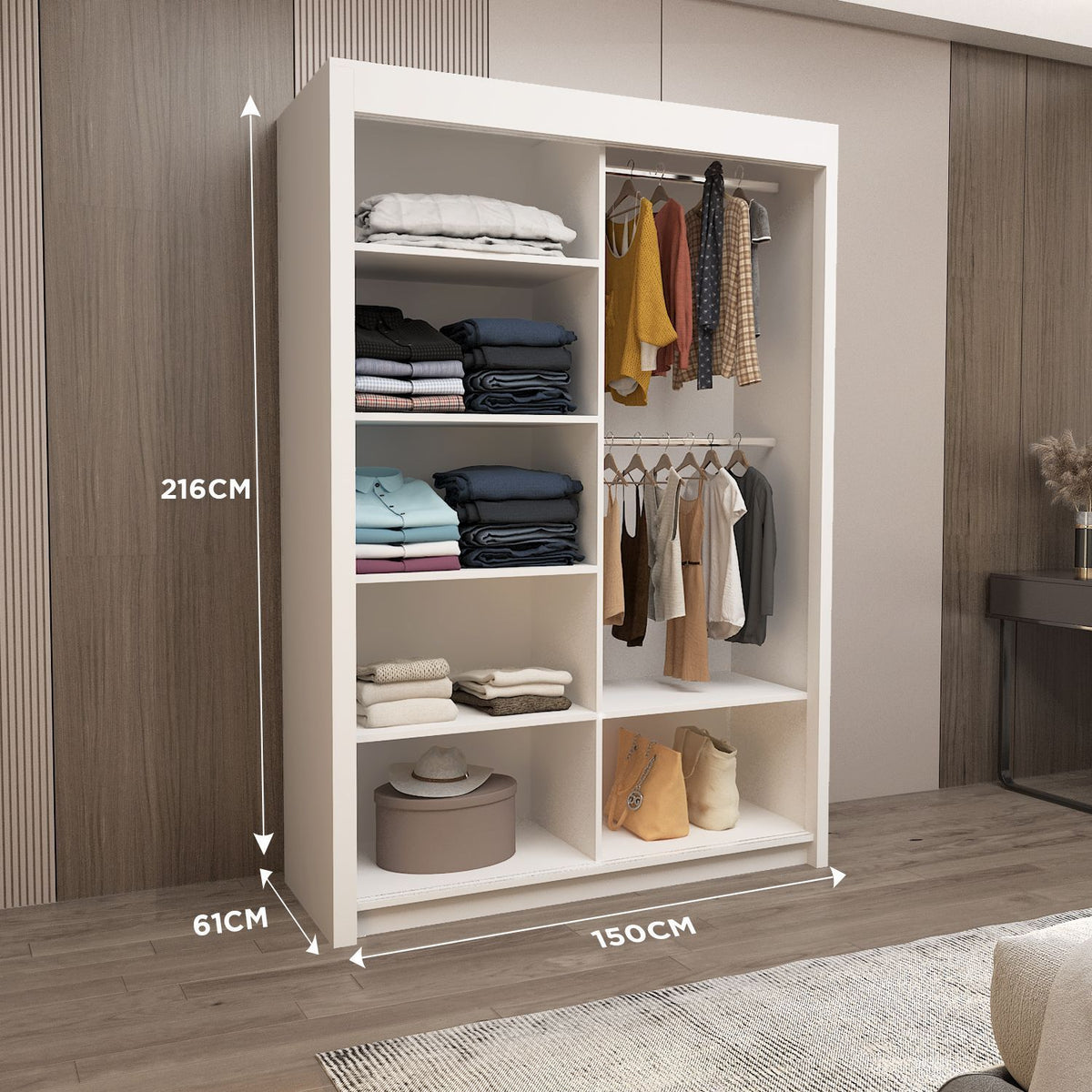 Lyon Sliding Mirrored Door Wardrobe - 150 cm