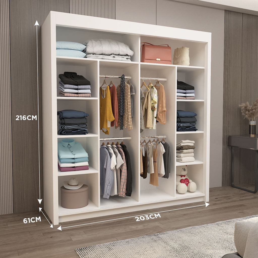 Lyon Sliding Mirrored Door Wardrobe - 203 cm
