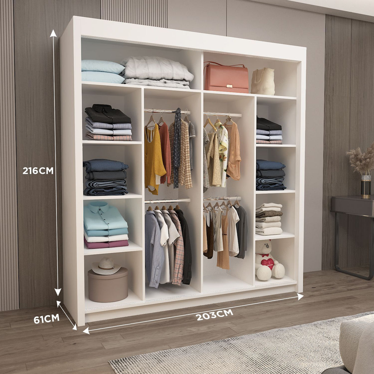 Lyon Sliding Mirrored Door Wardrobe - 203 cm