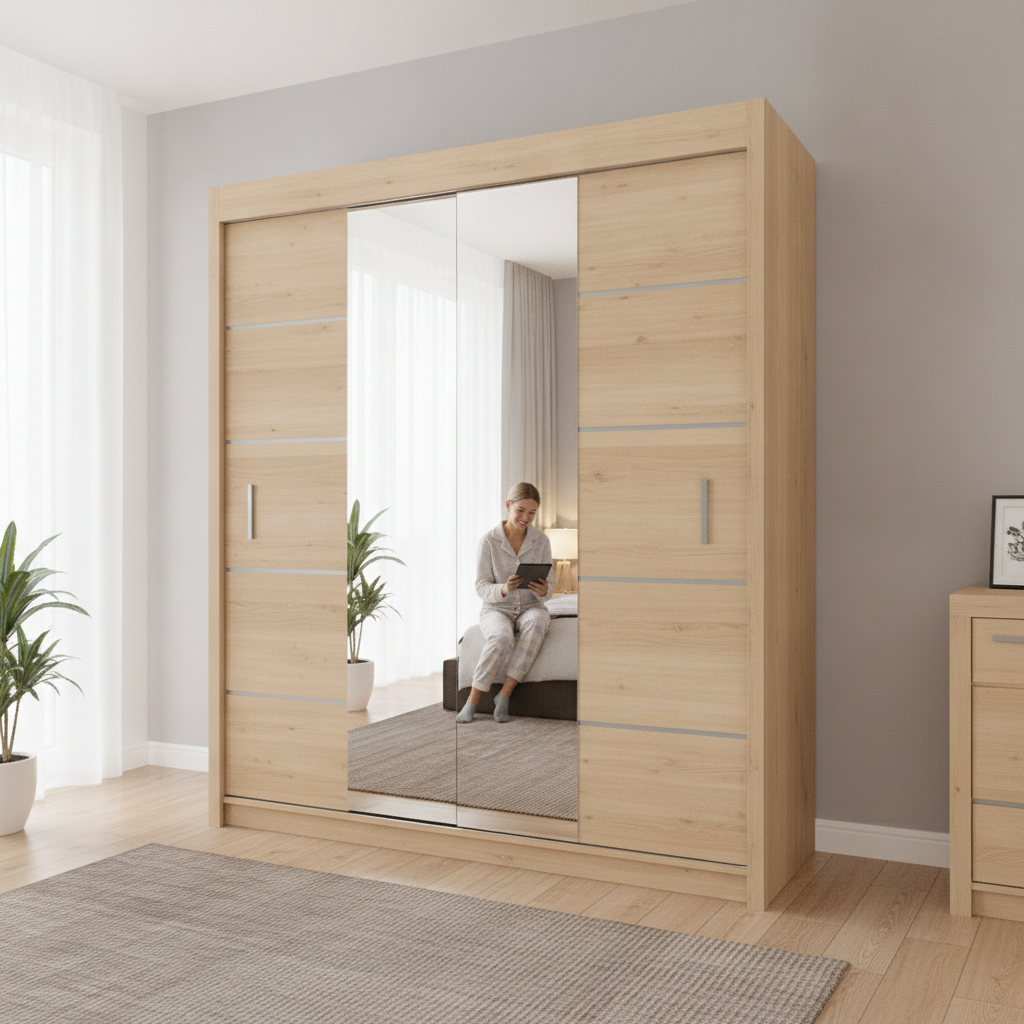 Oslo Sliding Mirrored Door Wardrobe - 203 cm