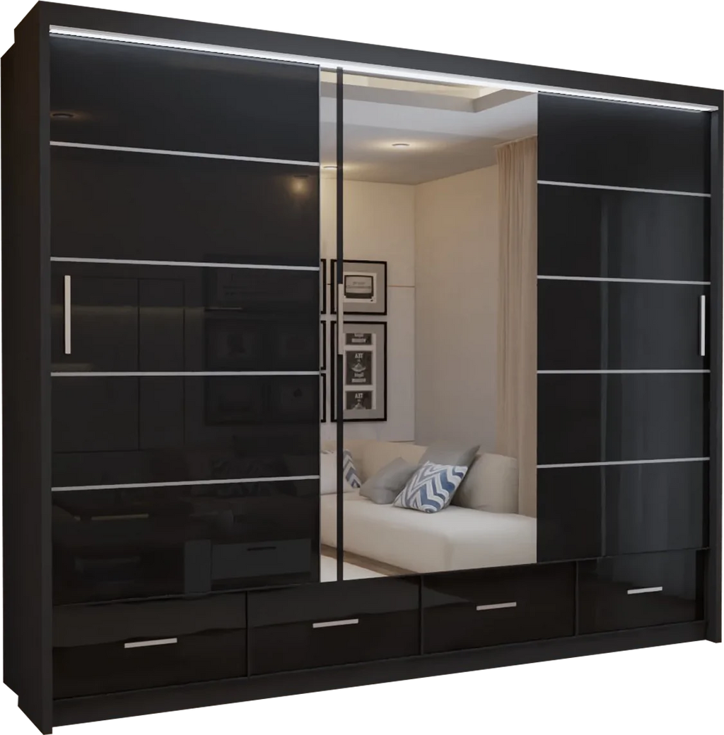 Flavia 3-Door High-Gloss Sliding Wardrobe - 250 cm