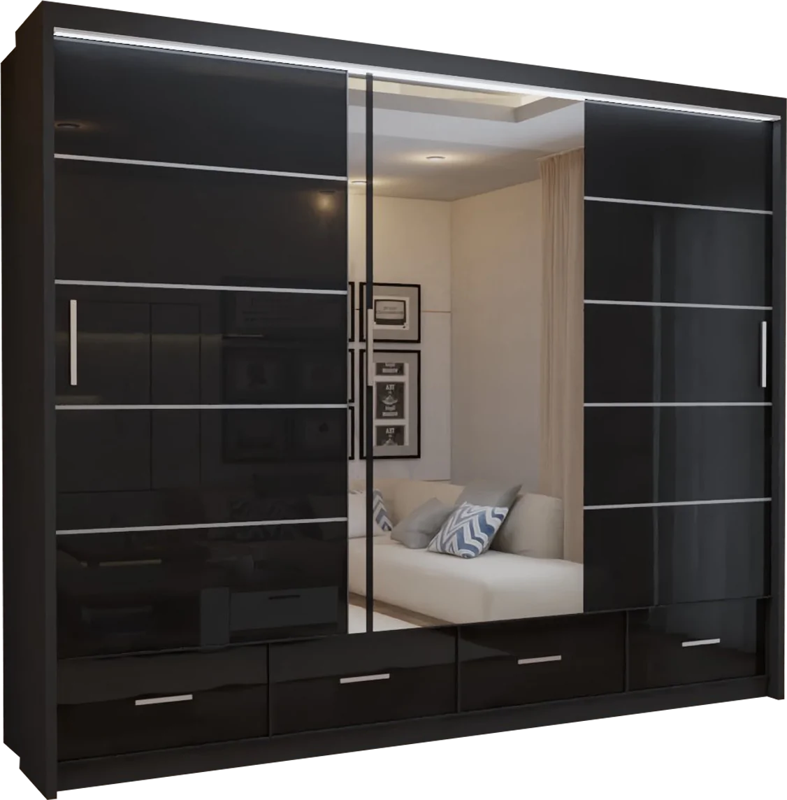 Flavia 3-Door High-Gloss Sliding Wardrobe - 250 cm