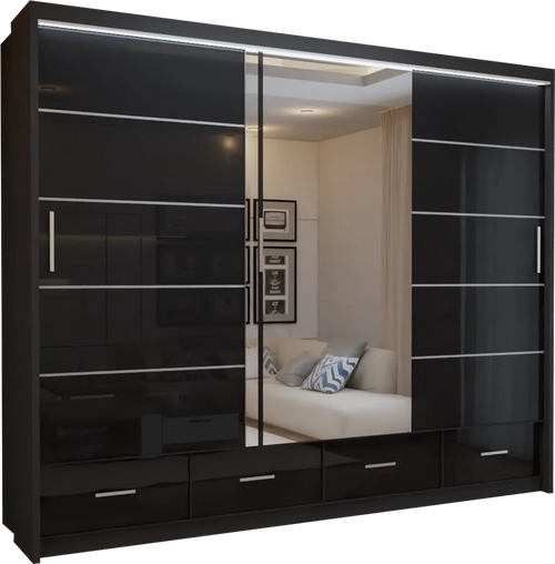 Flavia 3-Door High-Gloss Sliding Wardrobe - 250 cm