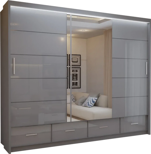 Flavia 3-Door High-Gloss Sliding Wardrobe - 250 cm