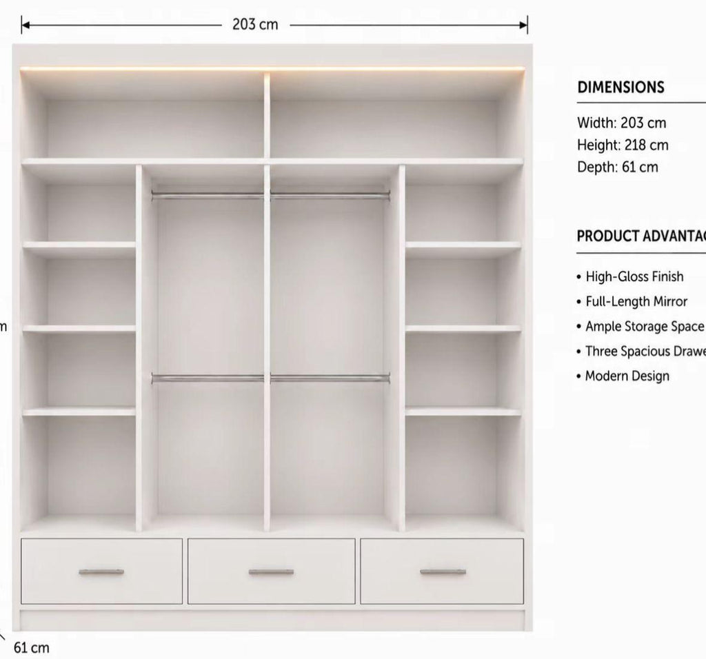 Flavia 2-Door High Gloss Sliding Wardrobe 203 cm