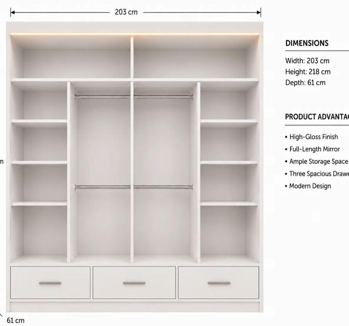 Flavia 2-Door High Gloss Sliding Wardrobe 203 cm