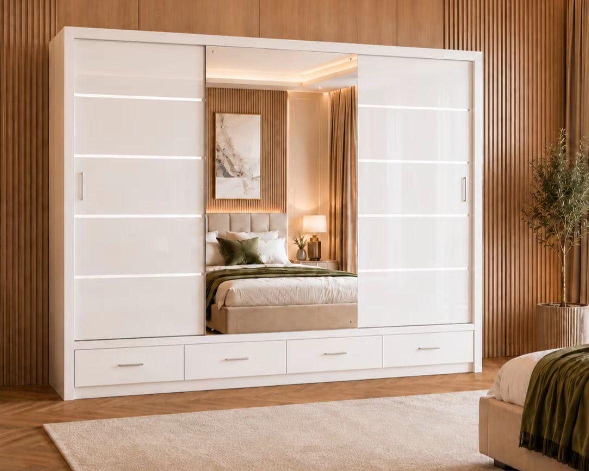 Flavia 3-Door High-Gloss Sliding Wardrobe - 250 cm